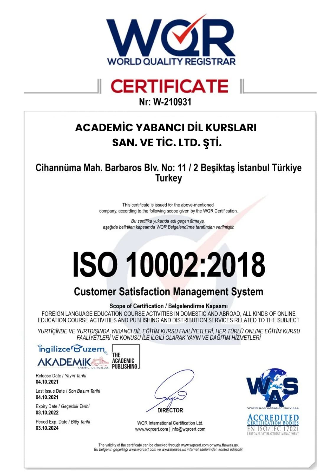 Uluslararası Dil Sertifikası 1